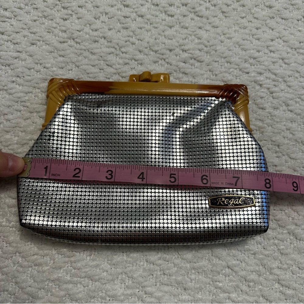 Vintage Regal Clutch and Coin Purse Set Silver Tone Mesh Print Vinyl - Picture 12 of 15